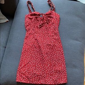 Deep red polka dot mini dress
